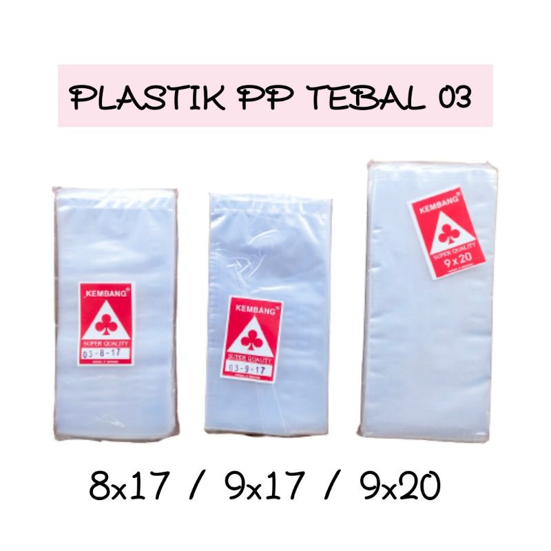 plastik PP 03 bening merk kembang  8x17/9x17/9x20 super quality 500gram