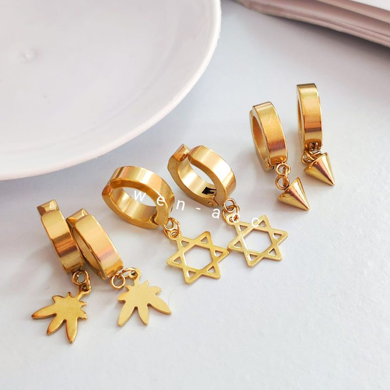 Anting Jepit Metal Warna Emas Pria dan Wanita Trendi Fashion Korea Terbaru