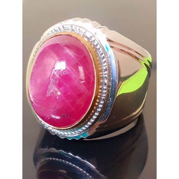 natural [STAR RUBY BURMA SERTIFIKAT] redish pink 27.25ct cincin ring emban monel perak emas