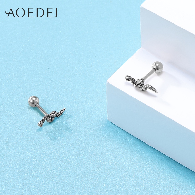 1pasang 316L Anting Stainless Steel Gothic Earrings Daun Ular Punk Stud Earrings Perhiasan Tindik Tubuh