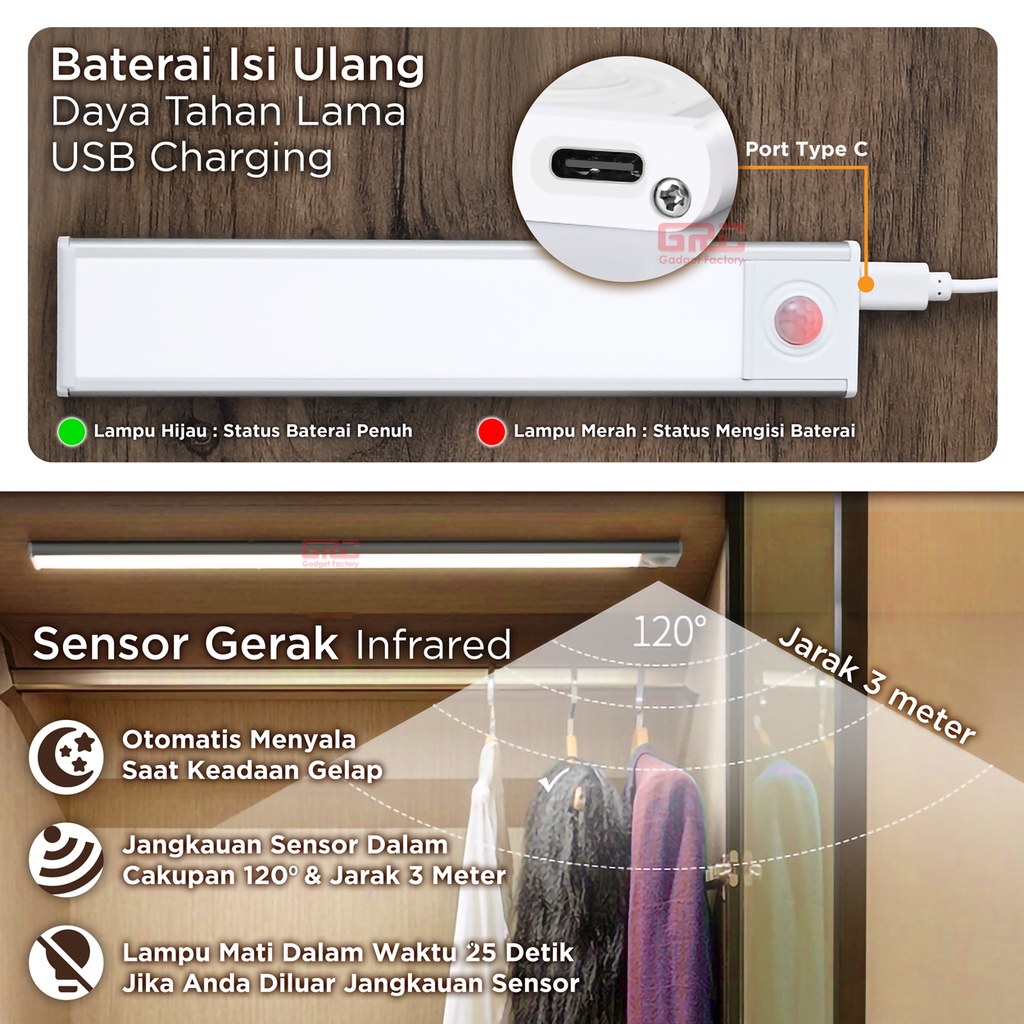 Lampu LED Sensor Gerak Motion Light Lampu Tidur Tempel Dinding Lemari