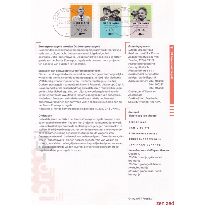 

A319 Prangko Info Page Belanda 1993 Senior Work 1 Pcs