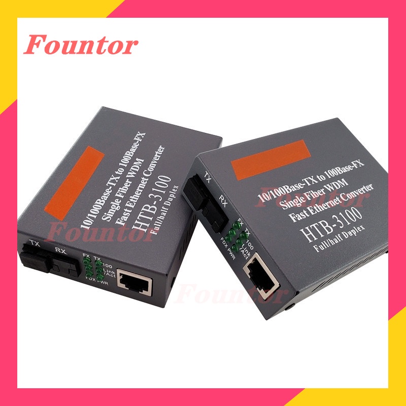 【With adapter】1 Pair HTB-3100AB Optical Fiber Media Converter Fiber Transceiver Single Fiber Converter SC 10/100M Singlemode