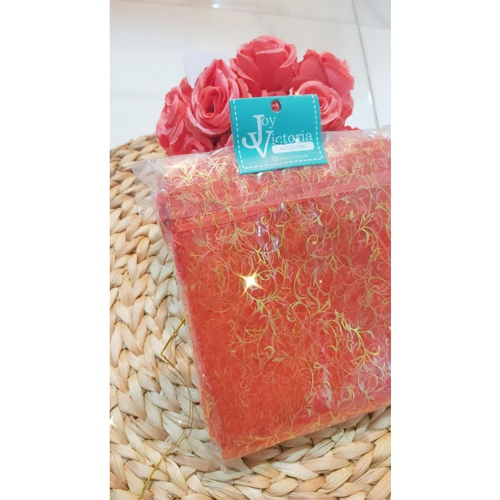 SOUVENIR MOTIF GOLD DAN MERAH TEMPAT / KANTONG SERUT MOTIF