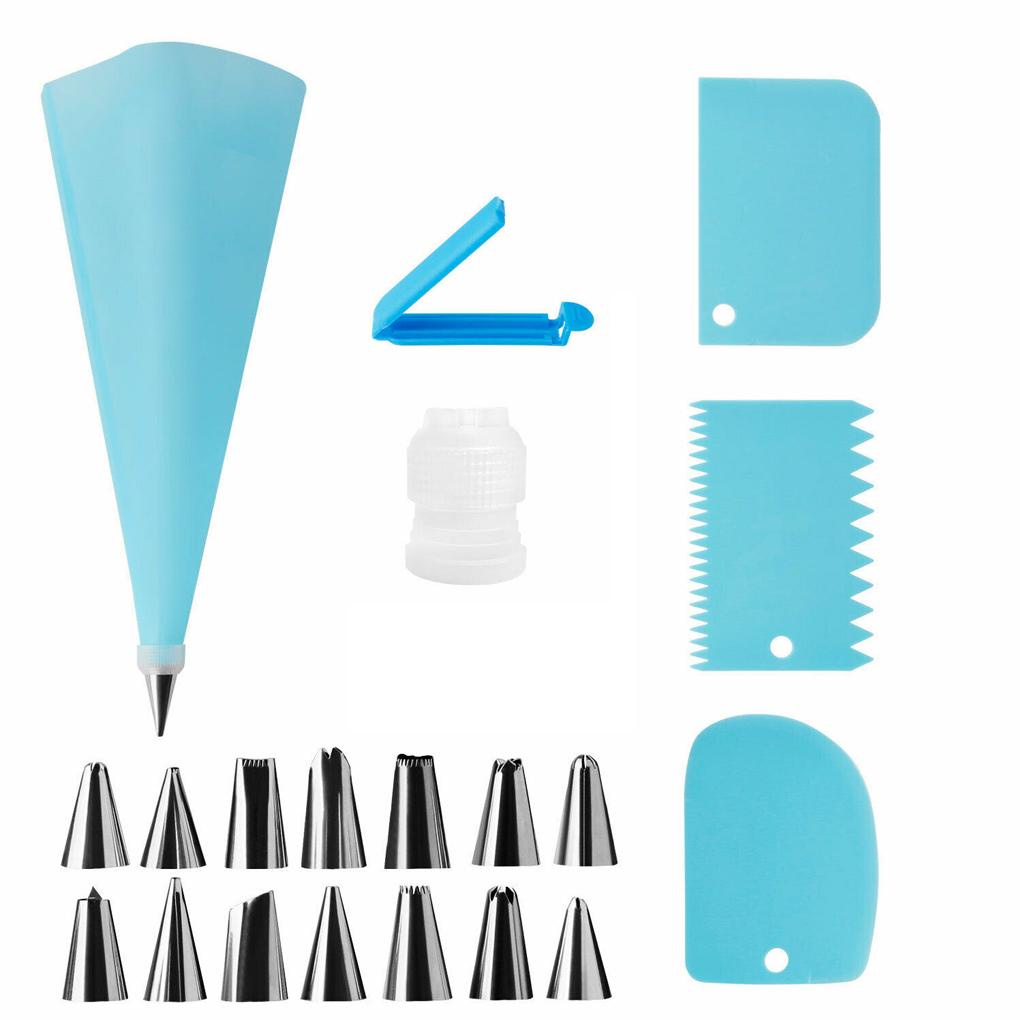 20pcs/set Frosting Kit Dekorasi Kue Icing Bag Scraper Warna Random Food Tong Icing Nozzle Set Alat Baking
