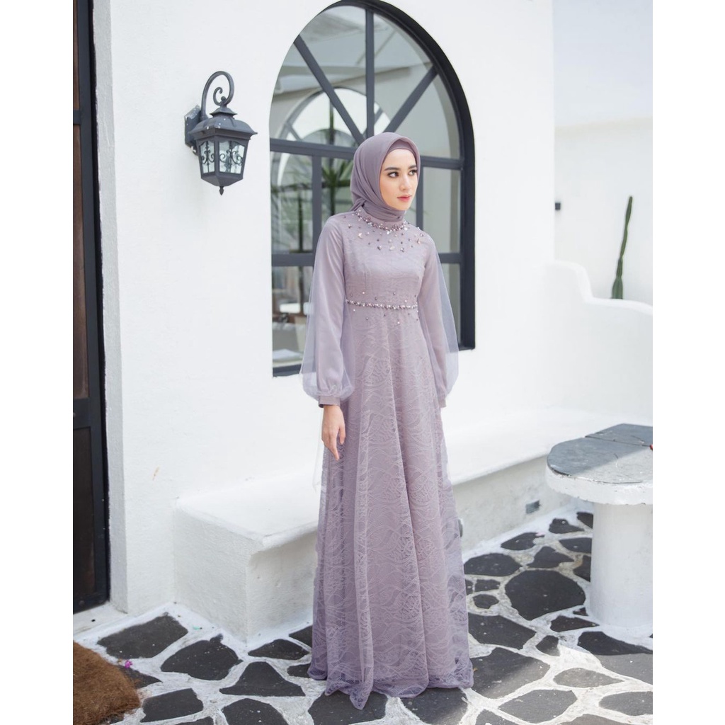 SHOPASHOP SOLO Batik Dress Nadira Brokat corneli mix velvet mutiara