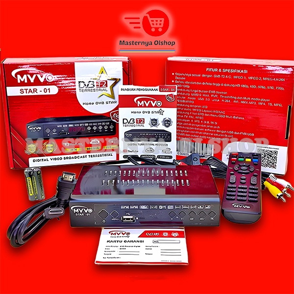 SET TOP BOX STB DIGITAL TV RECEIVER DVB T2 MYVO STAR-01 MERAH FULL HD