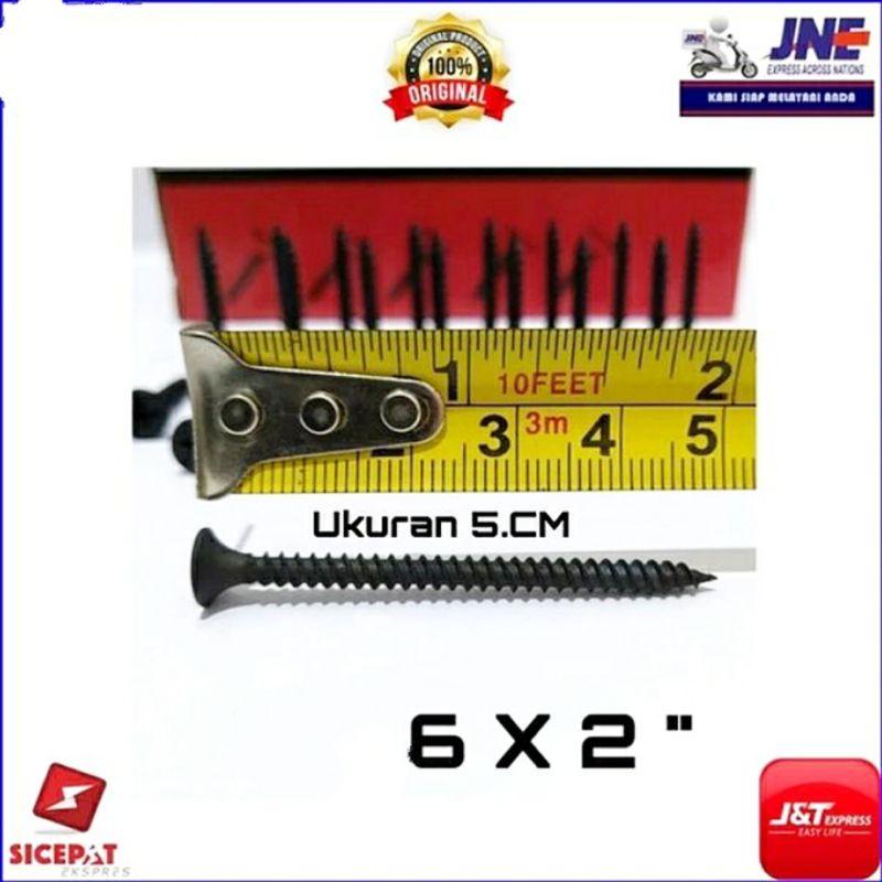 200pcs skrup gypsum PANJANG 5cm sekrup gipsum 6x2" sekrup hitam 6 x2" panjang 5 cm isi 200pcs Baut S