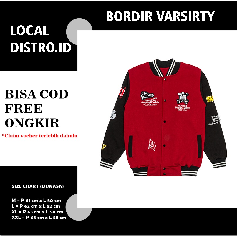 (BORDIR) VARSITY MERAH BORDIR UNISEX FLEECE TEBAL 280