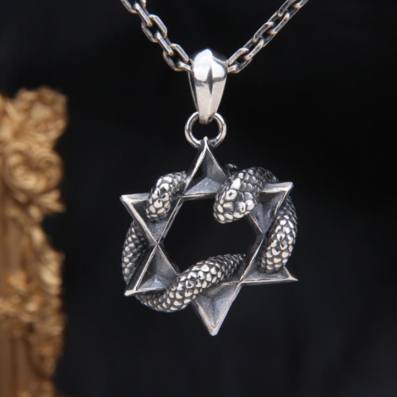 Keren Fashion Hexagram Bintang Kalung Pria Patronus Ular Liontin Batu Pesta Perhiasan Hadiah