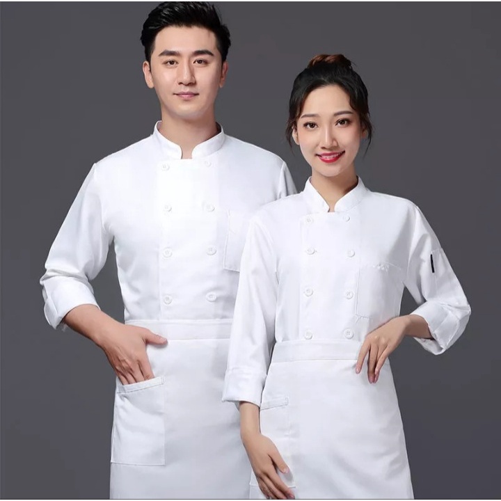 Baju Koki Kemeja koki chef jacket seragam koki barista pria wanita unisex