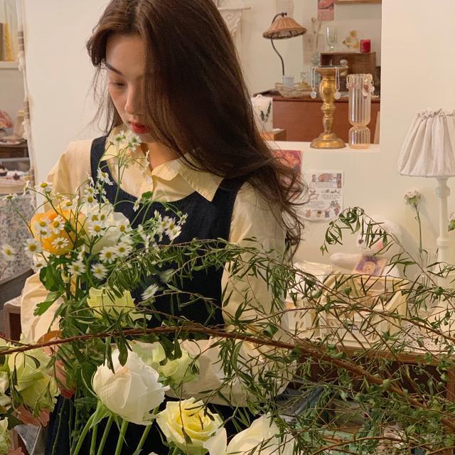 Suhao setelan dua potong wanita gaya Korea kembali splicing segar dasi denim tanpa lengan rompi gaun keju kemeja kuning