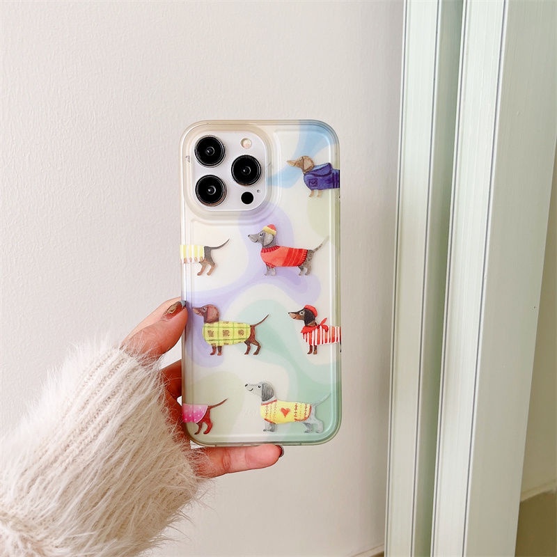 IPHONE Casing Ponsel Lembut Anjing Lucu Kompatibel Untuk Iphone11 14 13 12 Pro XS Max X XR Casing Transparan Shockproof7 8 6 6S Plus Cover TPU