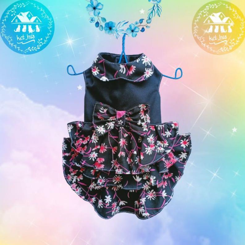[Y-1@5 ♥) Baju Kucing Dan Anjing Betina Kecil Dress Mini Pom Angora Persia Motif Bunga langsung kirim