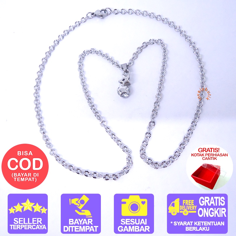 Kalung Titanium Anti Karat Crystal Kalung Titanium Wanita BONUS KOTAK PERHIASAN - Lovelybutik