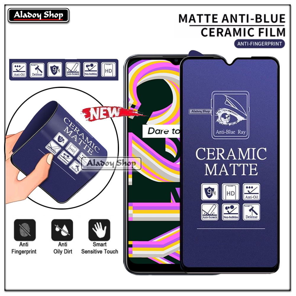 PAKET 3IN1 Anti Gores Blue Matte Anti Glare Realme C21Y + Tempered Glass Camera dan Skin Carbon