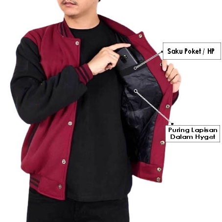 Jual Jaket Baseball Varsity Polos Full Lapisan Dalam Jaket Varsity