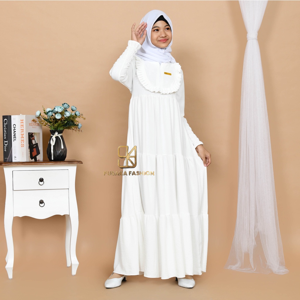 VINA KIDS GAMIS cringkle ANAK perempuan remaja tanggung 9-17 tahun fashion muslim longdress KID girl serut susun modern premium warna putih tulang pink fuchia sage green hitam bata mocca lemon olive broken white gamis putih manasik haji mengaji terbaru