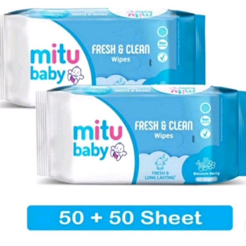 Mitu Baby Wipes Fresh and Clean Blue / Mitu Tisu Basah Blue 50 + 50 Sheet