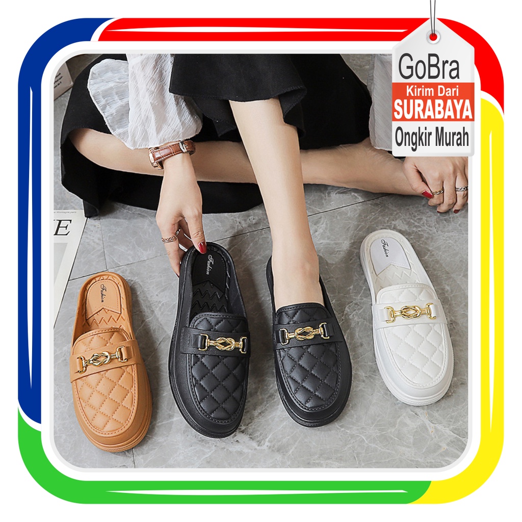 Gobra ♕ SA030  Sandal Wanita Slip SimpleTrend Flat Fashion Kasual Sendal Wanita Import