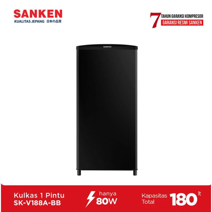 Sanken Kulkas 1 Pintu SK-V188A-BB Refrigerator Black 180 L