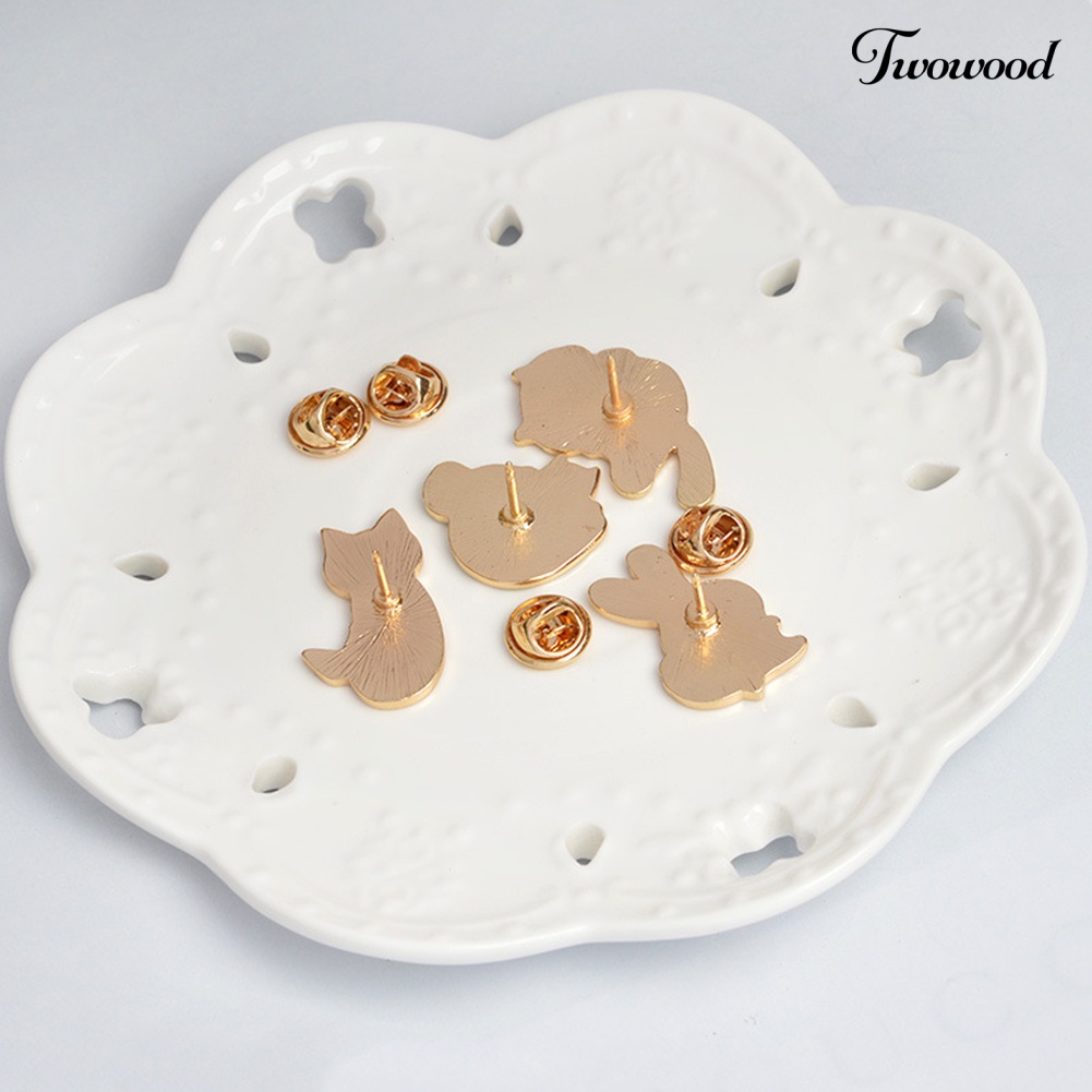 Twowood Lucu Kelinci Kucing Logam Enamel Bros Pin Lencana Jeans Pakaian Tas Dekorasi