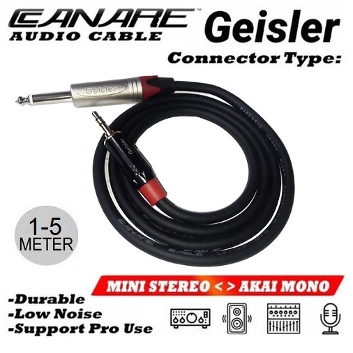 Kabel Adapter AUX Instrumen CANARE Jack TRS 3.5mm GESILER Male to Akai Mono 6.5mm GEISLER 1-1 Panjang 1 Sampai 5 Meter