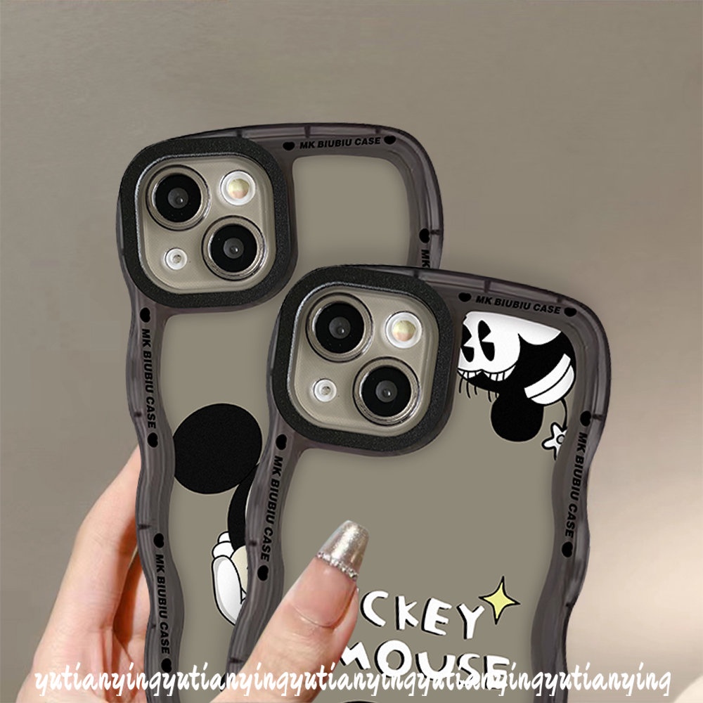 IPHONE Kompatibel Untuk Iphone6 6s 87 Plus 11 14 13 12 Pro Max 14Plus XR X XS Max SE 2020pinggiran Bergelombang Lucu Kartun Mickey Mouse Lembut TPU Couple Phone Case