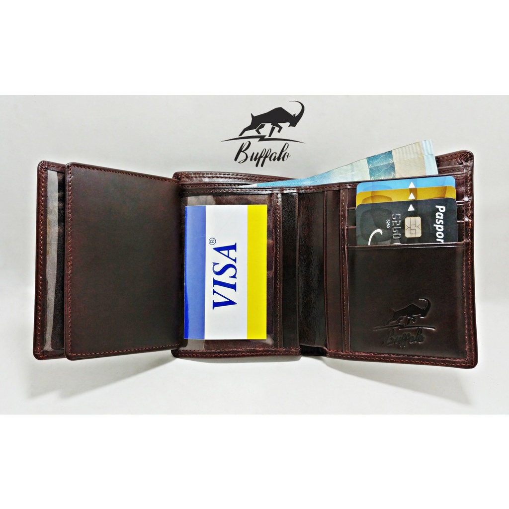 Dompet Pria 100% Kulit Asli Slot Kartu Banyak Model Lipat Casual - Coklat Brown Cokelat Buffalo 005