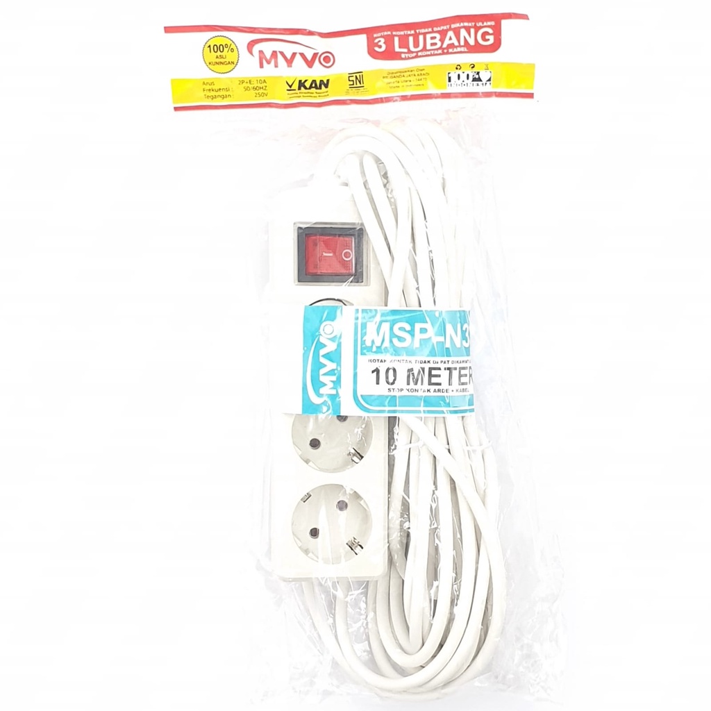 Myvo WHITE SERIES 2L 3L 4L 5L Stop Kontak Arde Switch Lampu Plus Kabel 3M 5M 10M  / Colokan Listrik