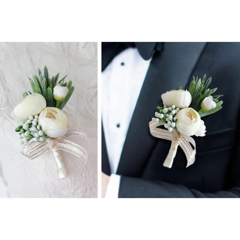 Pria Boutonniere Lubang Kancing Mawar Bros Pengantin Wedding Wrist Korsase Gelang Pengantin Pria