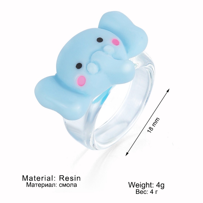 Kartun Hewan Beruang Katak Kelinci Gajah Cincin Resin Kreatif Childlike Transparan Resin Cincin COCOJEWELRY