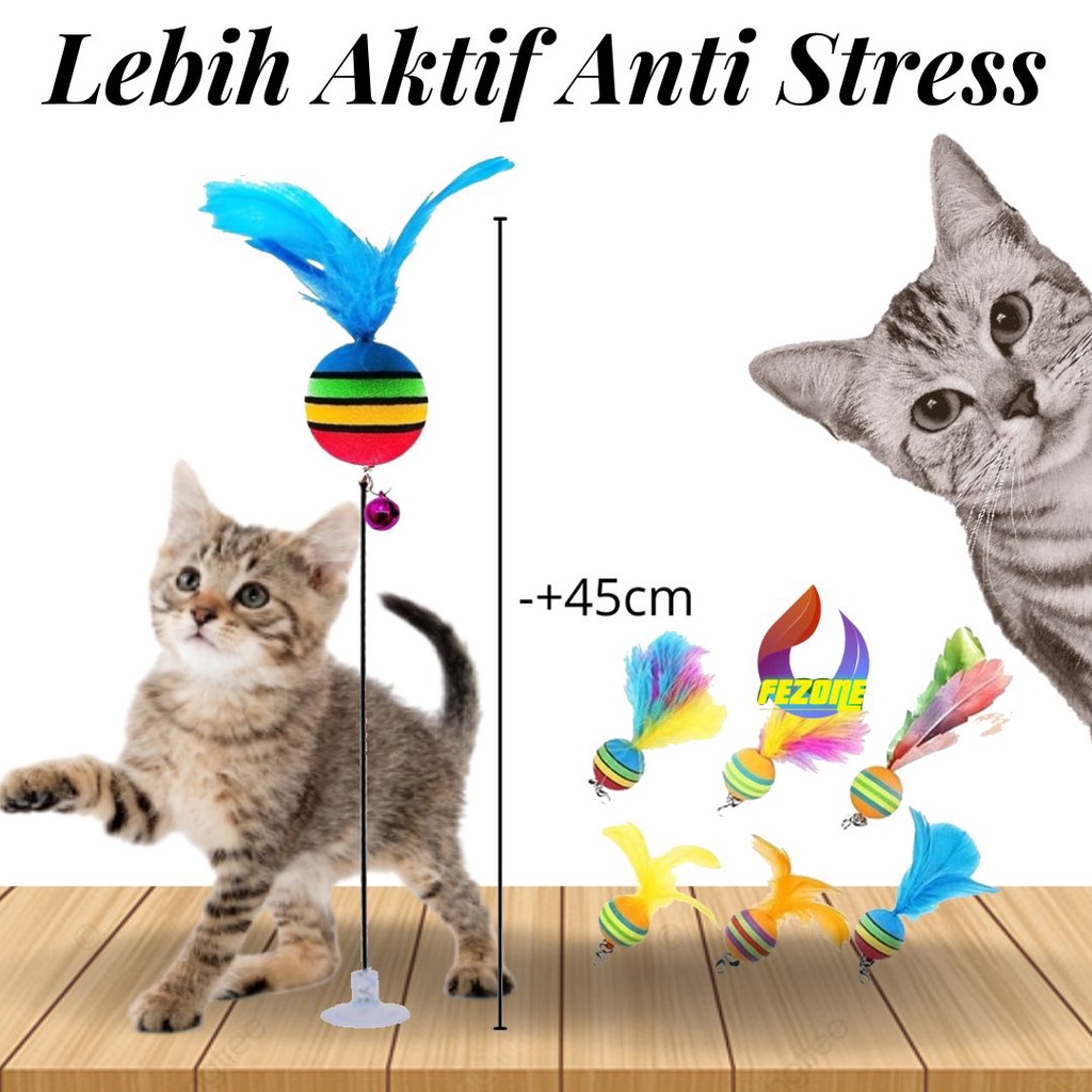 Mainan Hewan Kucing Bentuk STIK BOLA LONCENG BULU / Cat Teaser FEZONE
