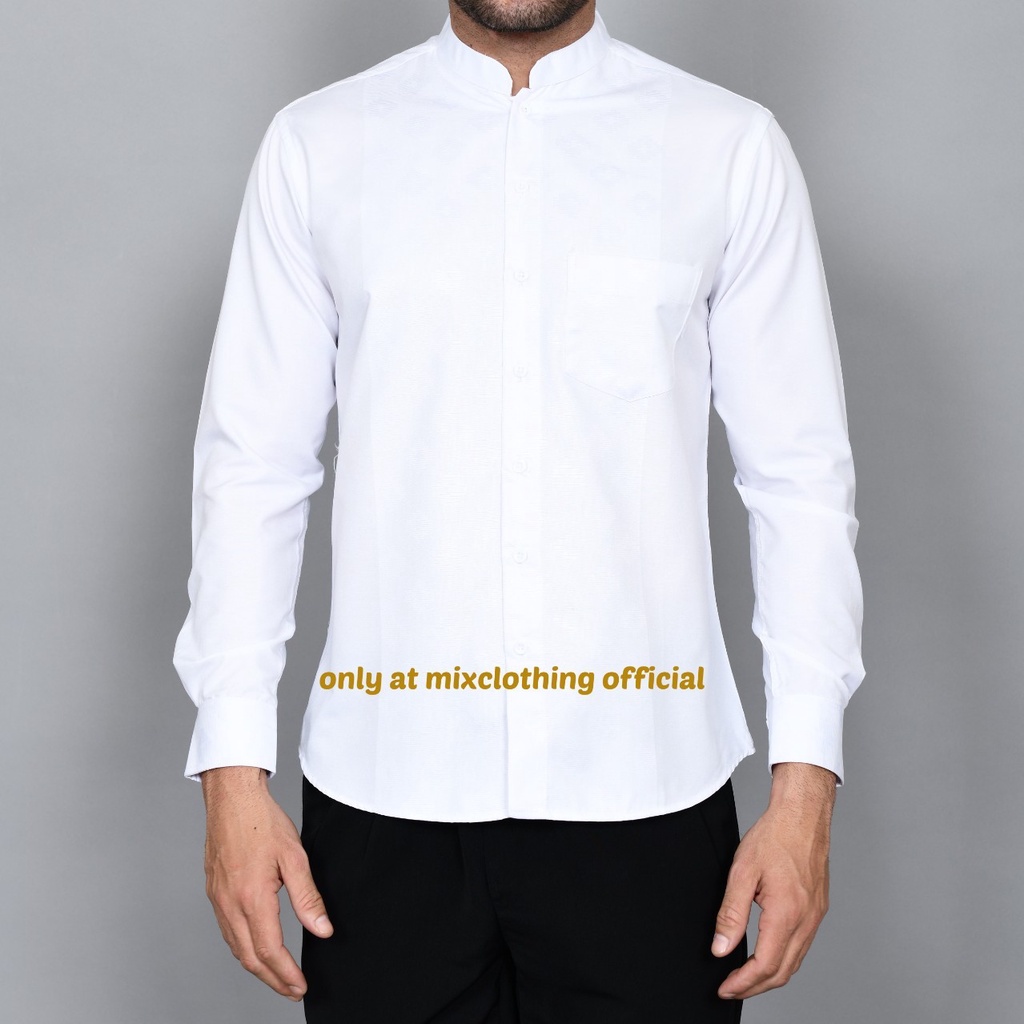 Timofey Koko Fashion Lengan Panjang Slim Fit Baju Muslim Pria Clear White