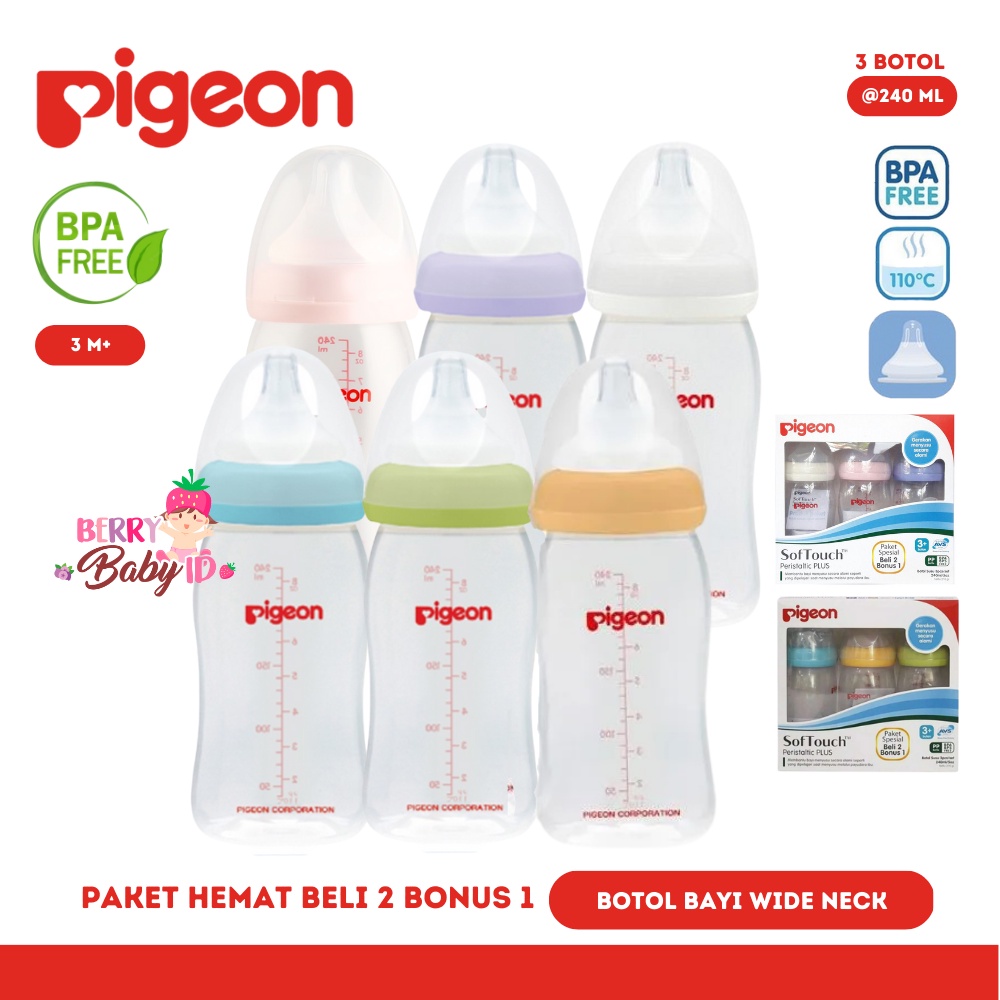 Pigeon Paket Beli 2 Gratis 1 Botol Susu Bayi Soft Touch 240 ml 3m+ Berry Mart