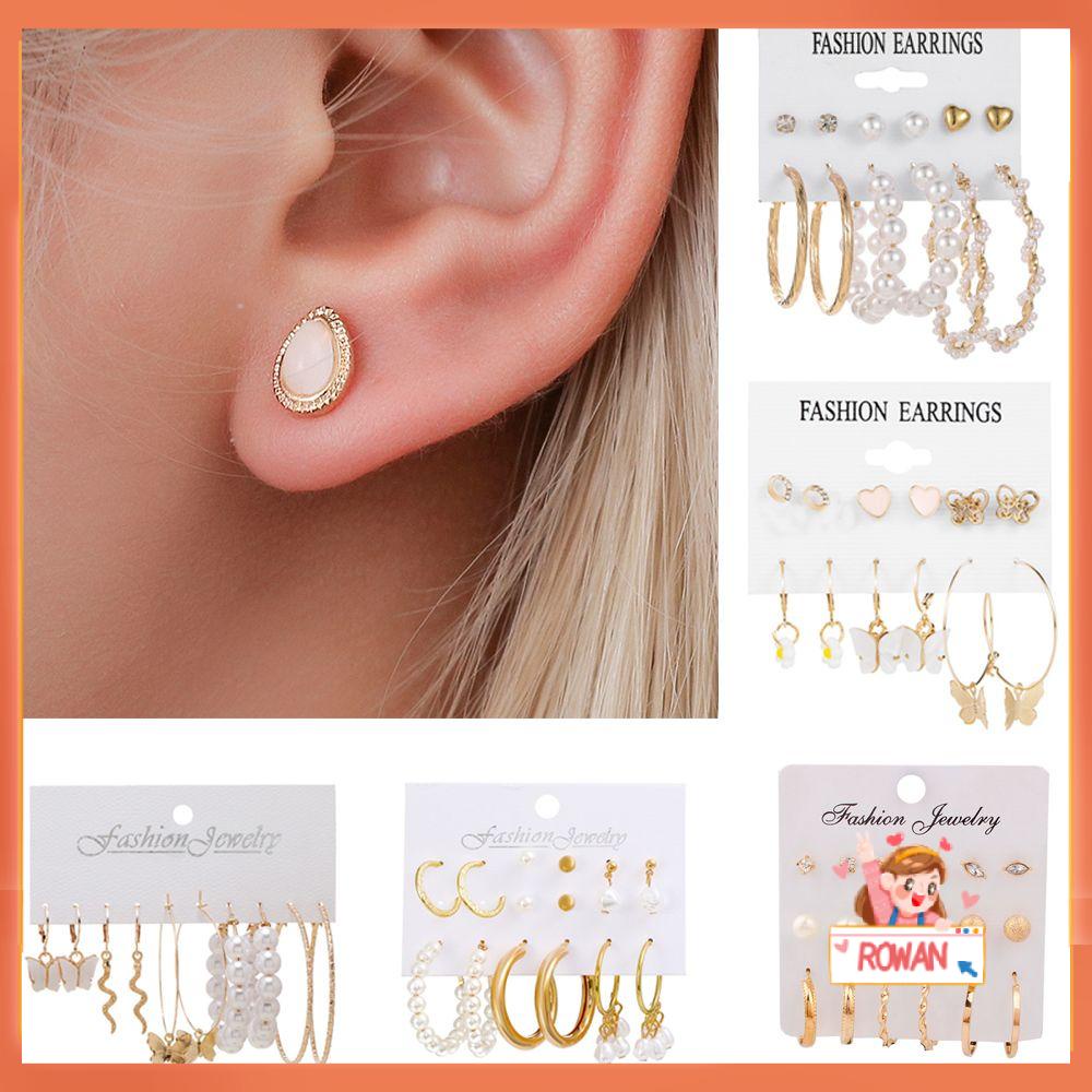 R-flower Drop Earrings Set Trendi Hadiah Pesta Aksesoris Gadis Kreatif Anting Mutiara