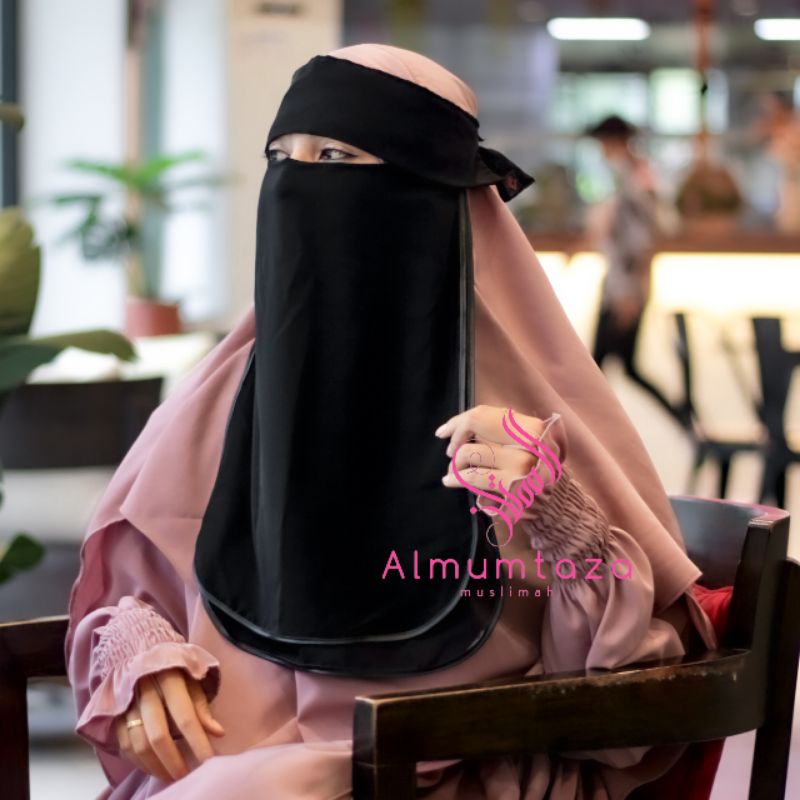 niqab poni dua layer bisban sifon silky jetblack - Almumtaza Muslimah