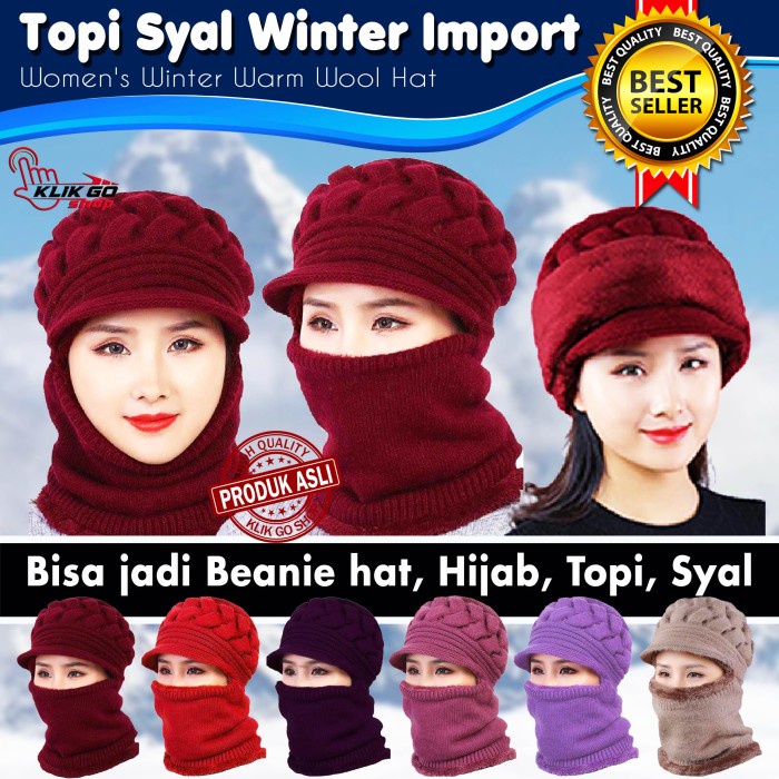 TOPI SYAL WINTER RAJUT IMPORT / KUPLUK HIJAB JILBAB MUSIM DINGIN