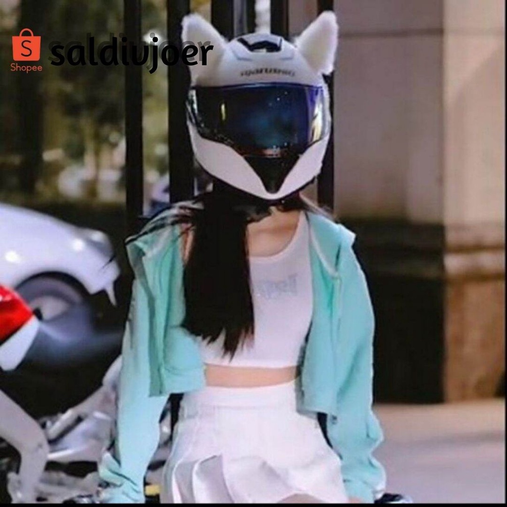 Sepasang kuping kucing helm full bulu depan belakang / Kuping kucing / Kuping kucing helm / Kuping k