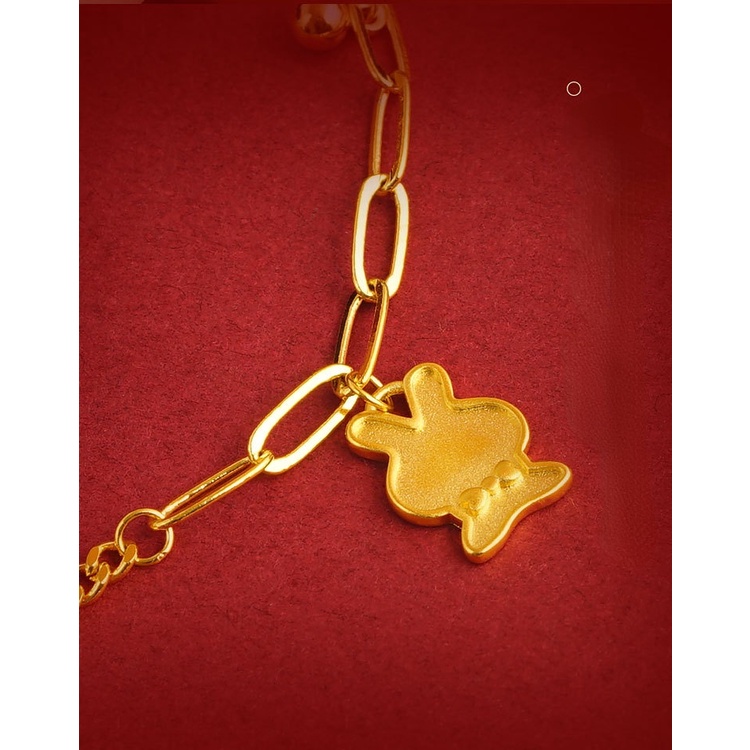 Goldkingdom Fashion Perhiasan Emas Asli Kadar 375 Bangkok Aksesoris Ready Stock Wanita Lucu Kartun Kelinci Kecil Gelang Minimalis Mewah Liontin Klavikula Kalung