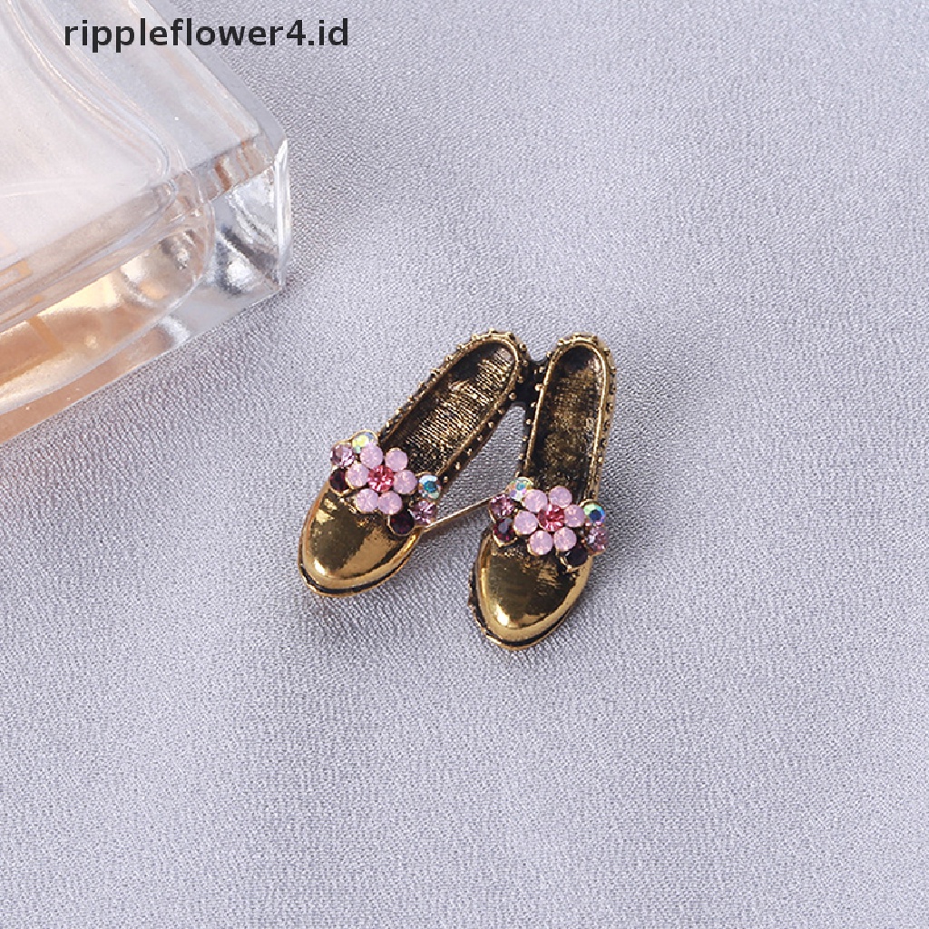 {rippleflower4.id} Retro Vintage Sepatu Bros Pink Berlian Imitasi Bunga Ikatan Simpul Sepatu Bros Pin~