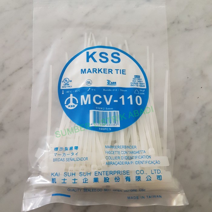 

TERBARU KSS Kabel Marker Ties/ Pengikat Kabel dengan Label KSS MCV-110 Code 1833