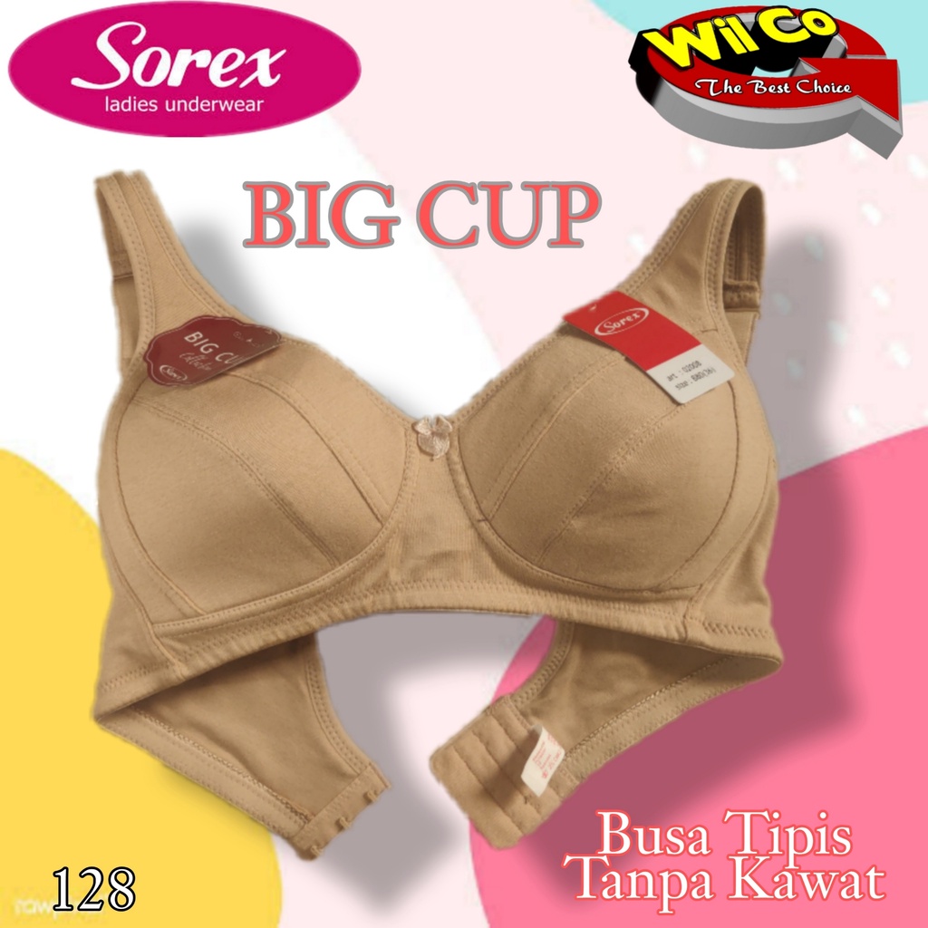 K128 - BRA/BH WANITA SOREX BIG CUP TANPA BUSA TANPA KAWAT TIGA PENGAIT SIZE 36 - 44