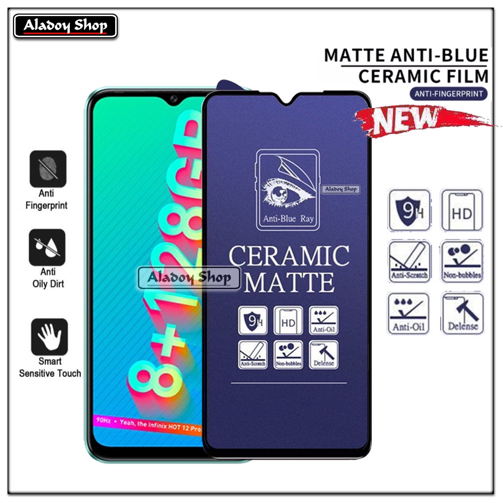 PAKET 3IN1 Anti Gores Blue Matte Anti Glare Infinix Hot 12 Pro + Tempered Glass Camera dan Skin Carbon