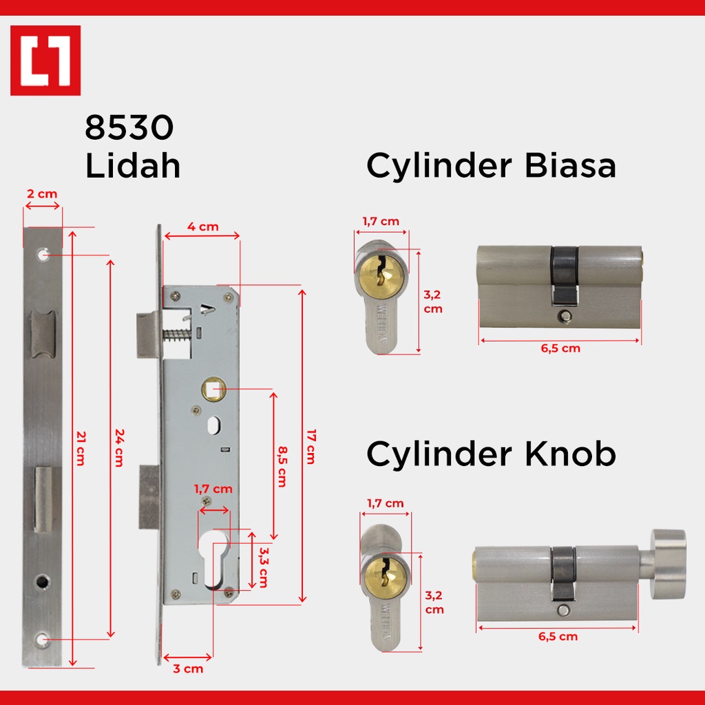 Mortise Lockcase Pintu 8530 Lidah Silinder 65mm Kunci/Knob - Weldom