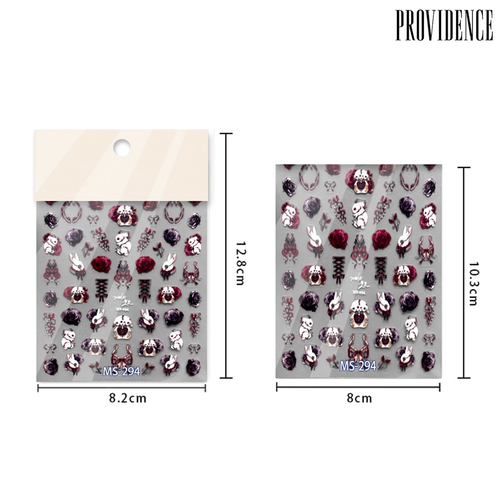 Providence Nail Art Stiker Perekat Diri Tidak Luntur Mudah Tempel Yang Dapat Dilepas DIY Ultra Tipis Kartun Hewan Gaya Gelap Kelinci Kuku Patch Perlengkapan Kuku