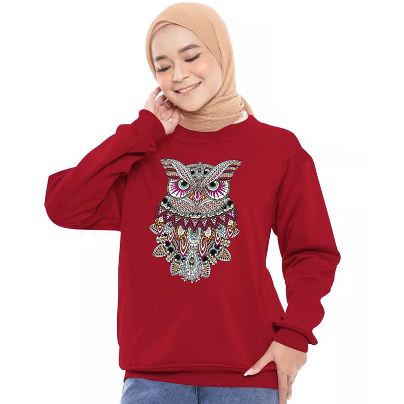 Kaos Lengan Panjang DTF OWL BATIK / Kaos Sweatshirt / Atasan Wanita / Atasan Wanita Lengan Panjang