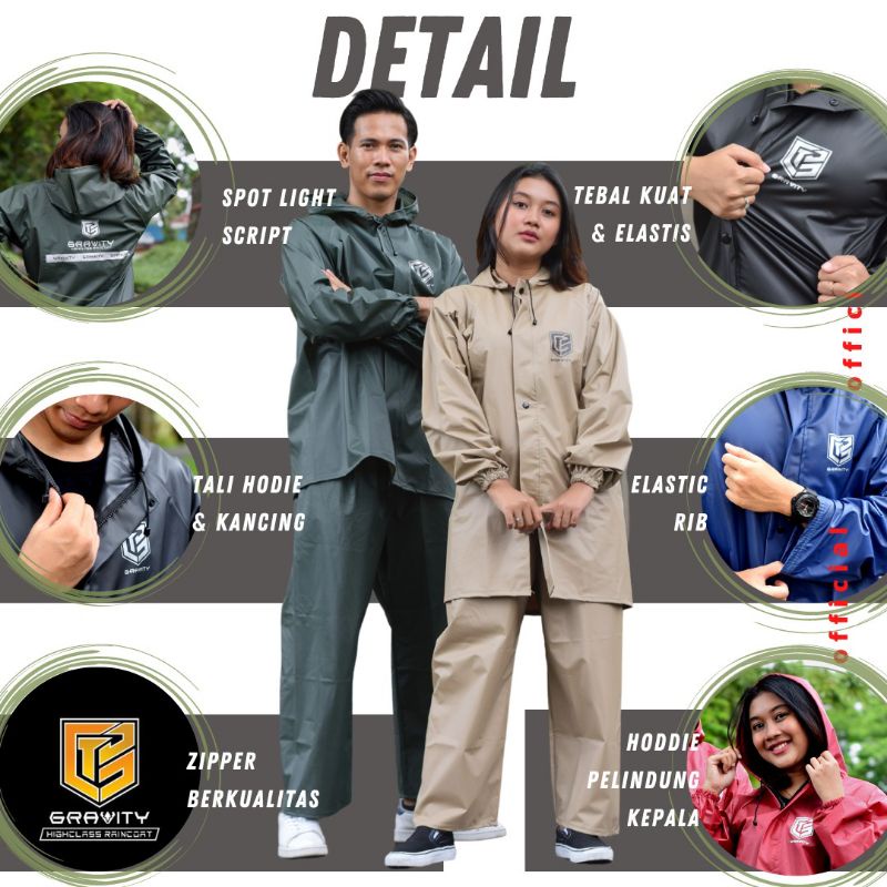 Jas Hujan GRAVITY Pria Wanita Mantel Hujan Jas Ujan Dewasa Raincoat Pria Wanita Tebal Keren Unisex