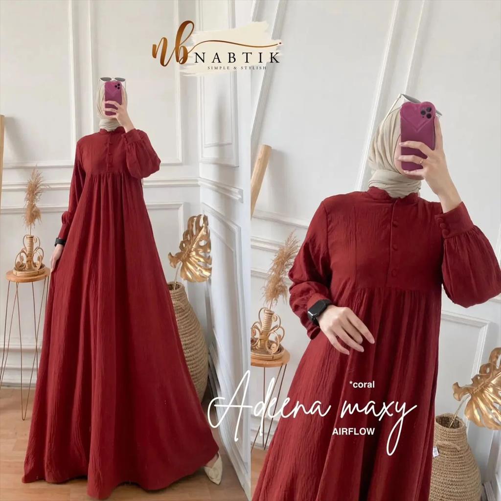 Gamis Wanita Terbaru Kekinian  Airflow Crinkle Polos Adeena Maxy