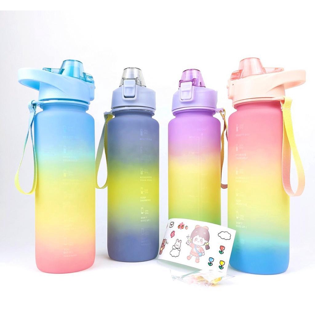 Botol Minum Tumbler Olahraga Sport Unik 1L FREE Stiker 2D+3D / Botol Motivasi 1000ML / Botol Penanda